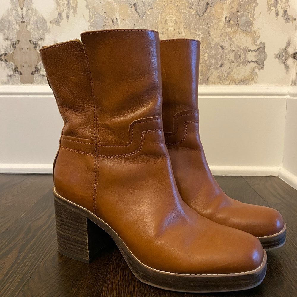 Franco Sarto Tan Leather Heeled Boots